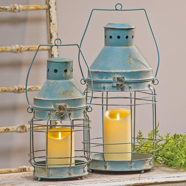 Blue Railroad Lanterns, 2/Set - The Fox Decor